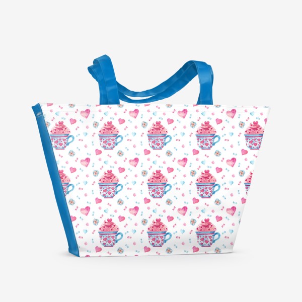 Пляжная сумка «Нежный акварельный паттерн с кружками и сердечками»