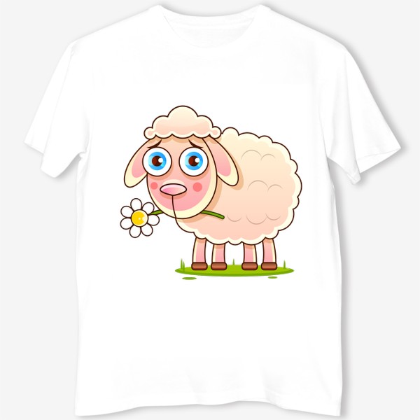 Футболка «Nice cartoon vector sheep vector Sketch Stock Illustration On A Background. For Design, Decoration, Logo.»