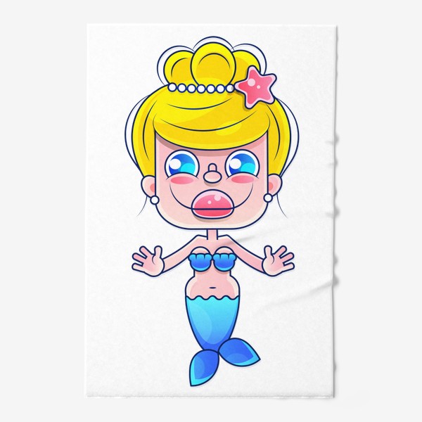 Полотенце «Cartoon beautiful little mermaid in a wreath. Siren. Sea theme. vector illustration on a white background.»