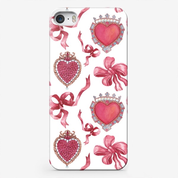 Чехол iPhone «Паттерн с украшениями в форме сердца и лентами»