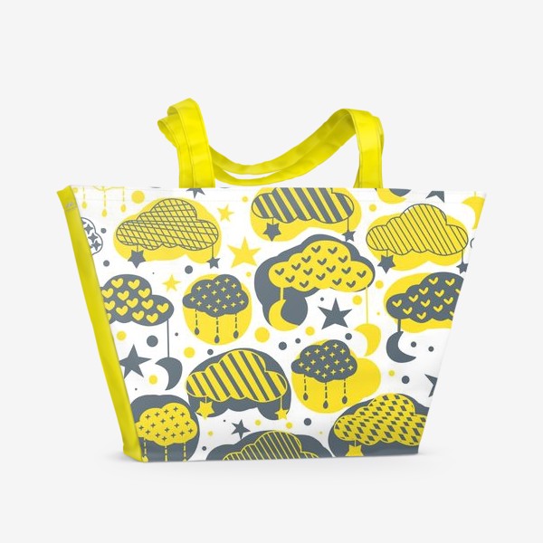 Пляжная сумка «Желто-серые облака, паттерн»