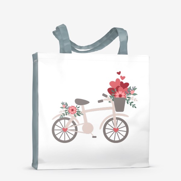 Сумка-шоппер «День всех влюбленных, велосипед и цветы»