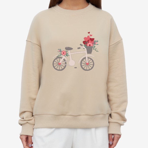 Свитшот «День всех влюбленных, велосипед и цветы»