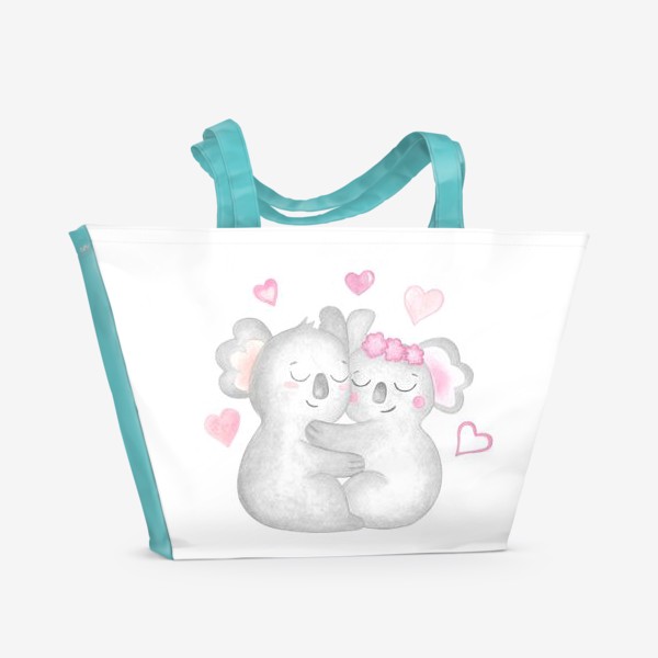 Пляжная сумка «Сладкая парочка. Милые животные. День Влюбленных»