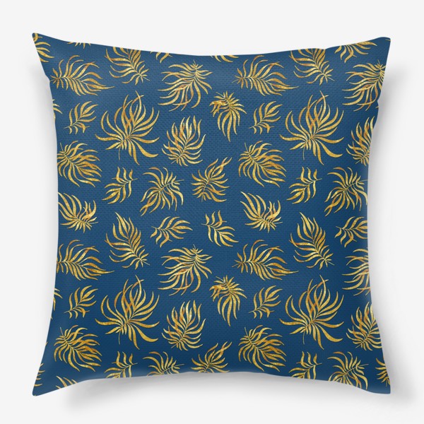 Подушка «Золотые листья на темно синем фоне»