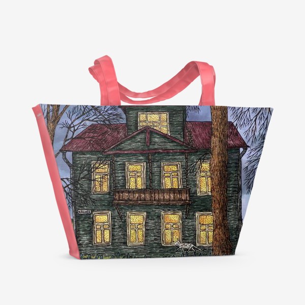 Пляжная сумка «Осеннее настроение пейзаж с домом»