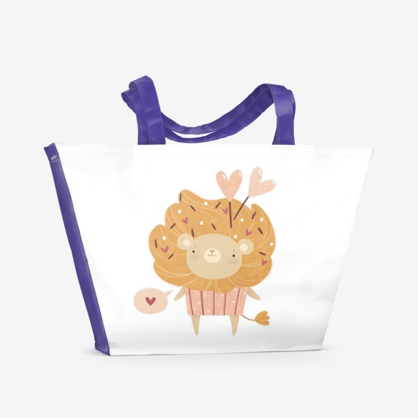 Пляжная сумка «Милый лев в костюме кекса с сердечками»