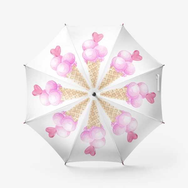 Зонт «Розовое мороженое в рожке с сердечком»