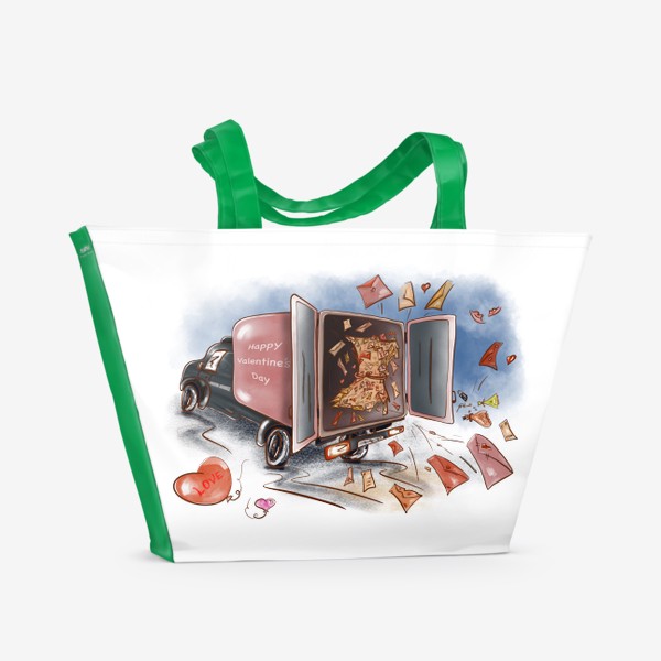 Пляжная сумка «День влюбленных. Почтовая машина с валентинками»
