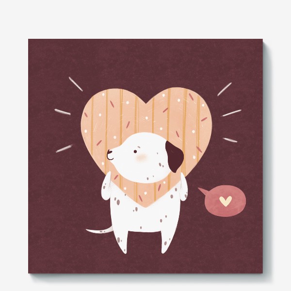 Холст «Собака далматинец в шапочке сердечке »