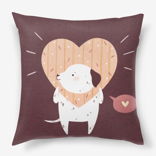 Подушка «Собака далматинец в шапочке сердечке »