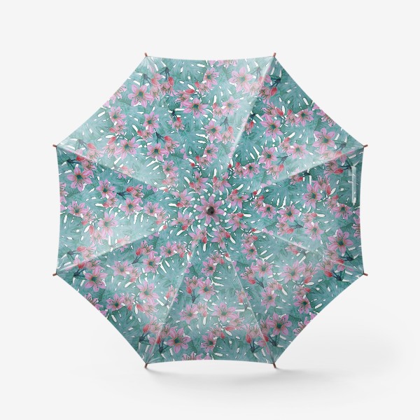 Зонт «Листья монстеры и цветы»