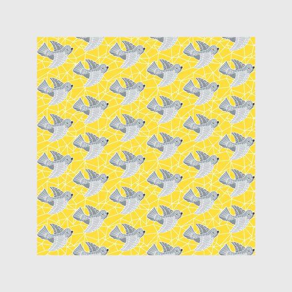 Скатерть «Мозаичные птички на желтом фоне»