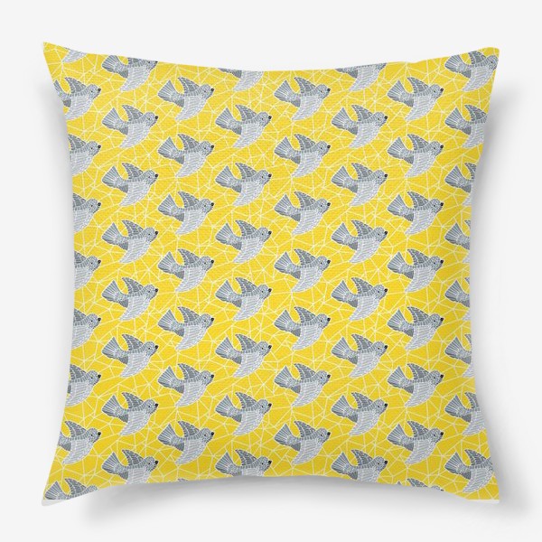 Подушка «Мозаичные птички на желтом фоне»