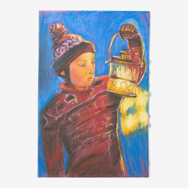 Полотенце «Мальчик с фонариком Портрет Рождественское чудо Пастель»