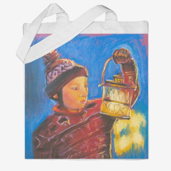 Сумка хб «Мальчик с фонариком Портрет Рождественское чудо Пастель»