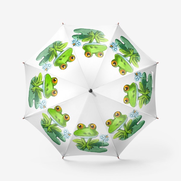 Зонт «Лягушка и кувшинка акварель»