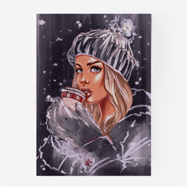 Постер «Девушка Зима. Fashion Иллюстрация. Кофе тайм.»