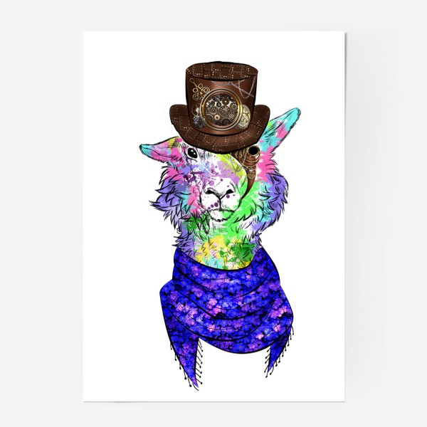 Постер «Цветная лама в шляпе»