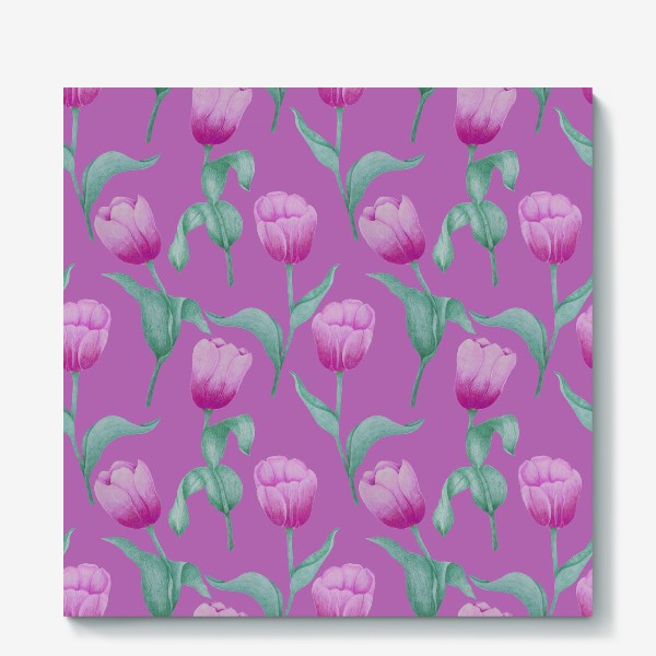 Холст «Тюльпаны на розовом фоне»