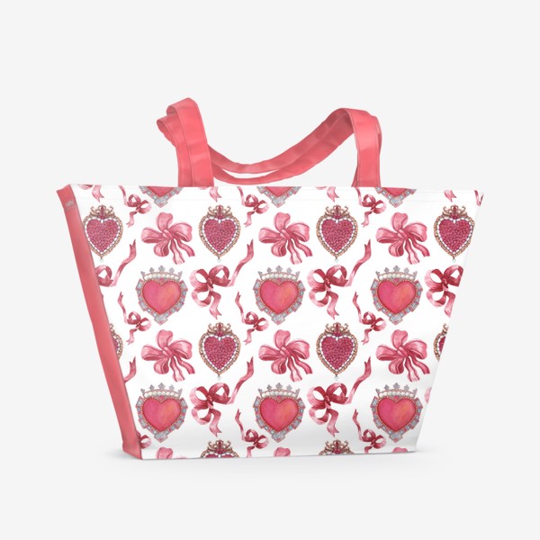 Пляжная сумка «Паттерн с украшениями в форме сердца и лентами»