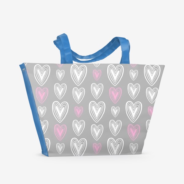 Пляжная сумка «Нежные сердечки на сером фоне»