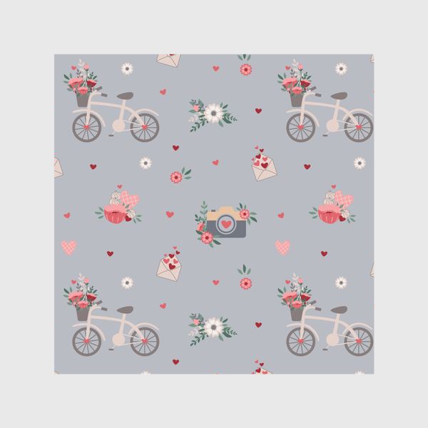 Шторы «День Святого Валентина, велосипед с цветами, букет»