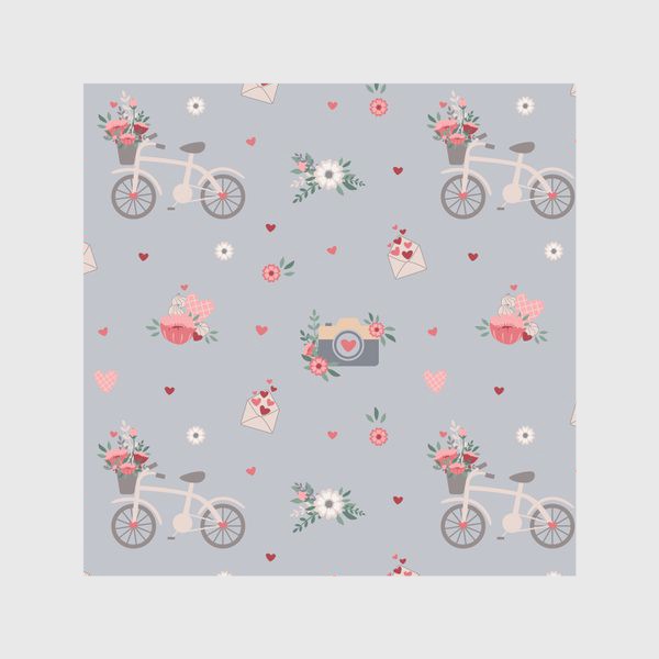 Скатерть «День Святого Валентина, велосипед с цветами, букет»