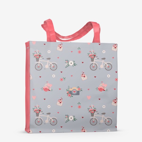 Сумка-шоппер «День Святого Валентина, велосипед с цветами, букет»