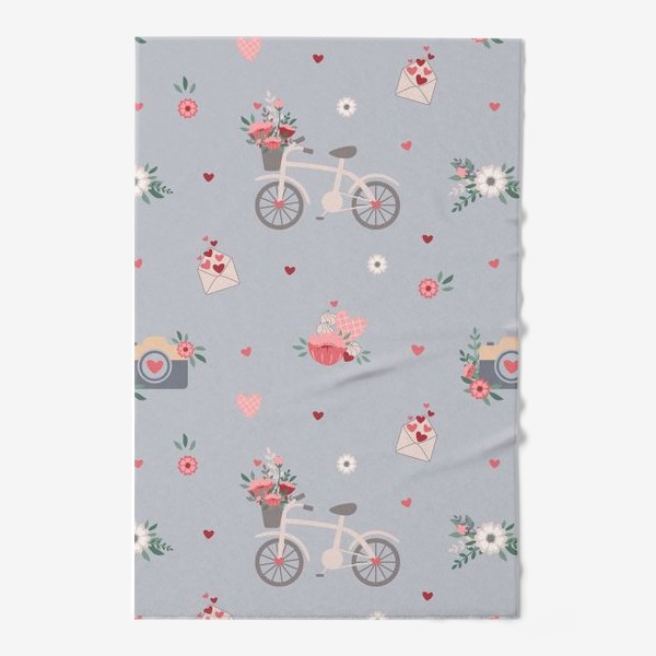 Полотенце «День Святого Валентина, велосипед с цветами, букет»