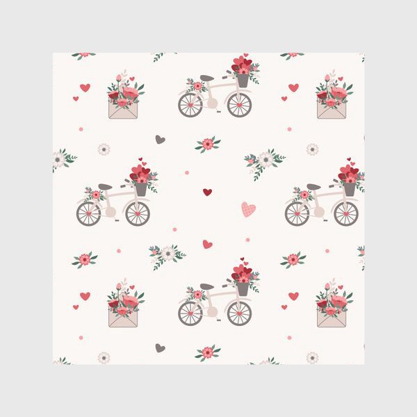 Шторы «День всех влюбленных, велосипед и цветы»