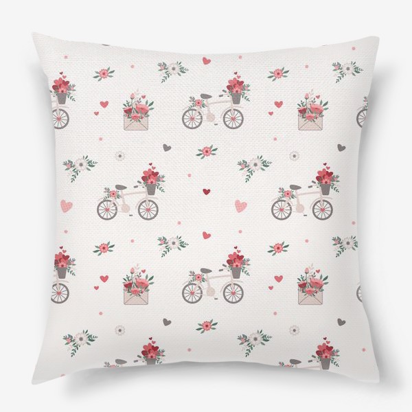 Подушка «День всех влюбленных, велосипед и цветы»