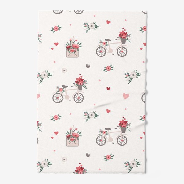 Полотенце «День всех влюбленных, велосипед и цветы»