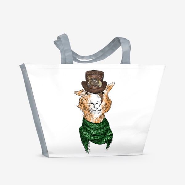 Пляжная сумка «Лама в шляпе стимпанк»