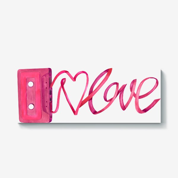Холст «Розовая винтажная касета с надписью love и сердцем»
