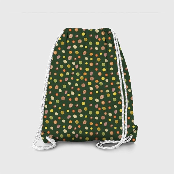Рюкзак «Акварельный разноцветный горох на зеленом фоне»