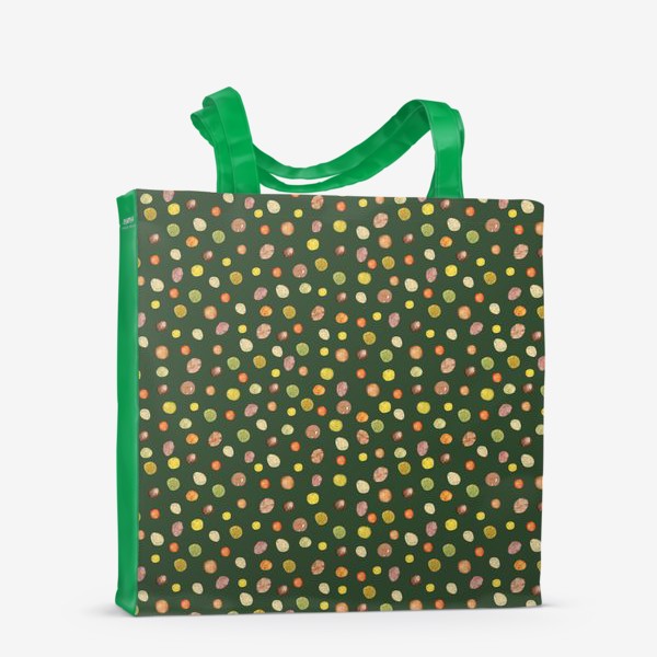 Сумка-шоппер «Акварельный разноцветный горох на зеленом фоне»