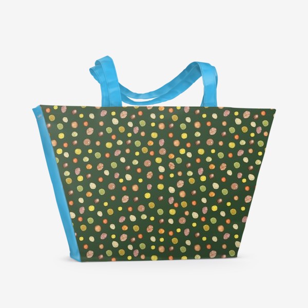 Пляжная сумка «Акварельный разноцветный горох на зеленом фоне»