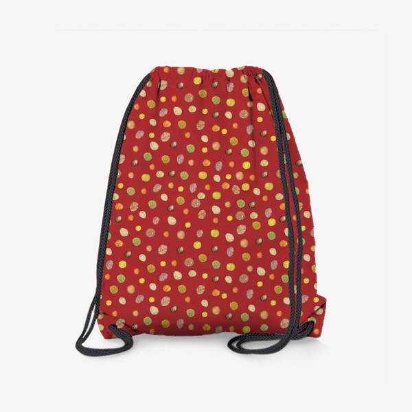 Рюкзак «Акварельный разноцветный горох на красном фоне»