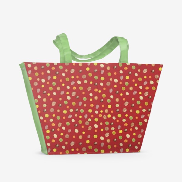 Пляжная сумка «Акварельный разноцветный горох на красном фоне»