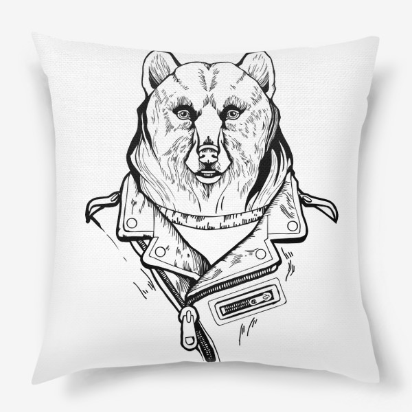 Подушка &laquo;Медведь в куртке-косухе. Для него&raquo;