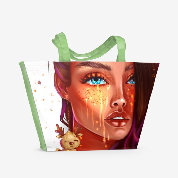Пляжная сумка «Девушка с сережкой оленя. Без фона. Fashion иллюстрация.»