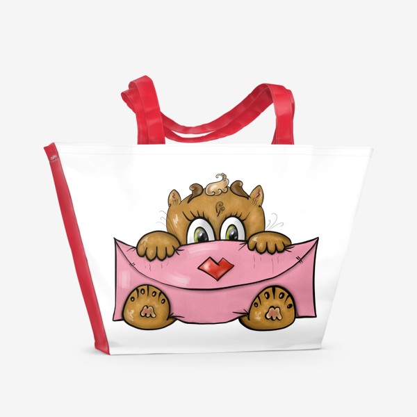 Пляжная сумка «Котенок с валентинкой»
