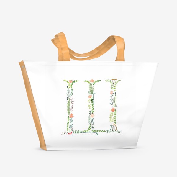 Пляжная сумка &laquo;Буква Ш из веточек, листиков, цветов и ягод.&raquo;