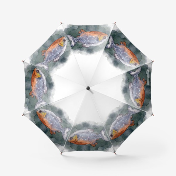 Зонт «Пиранья. Рыбы. Акварель»