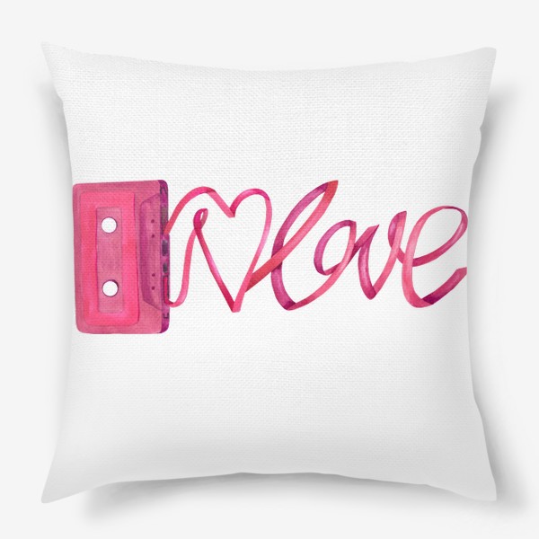 Подушка &laquo;Розовая винтажная касета с надписью love и сердцем&raquo;