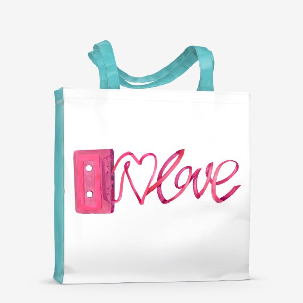 Сумка-шоппер &laquo;Розовая винтажная касета с надписью love и сердцем&raquo;