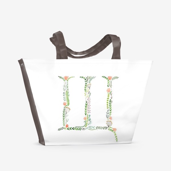 Пляжная сумка «Буква Щ из веточек, листиков, ягод и цветов.»