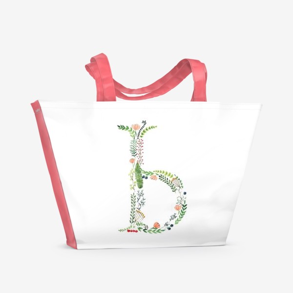 Пляжная сумка «Буква Ь из листиков, веточек, цветов и ягод.»