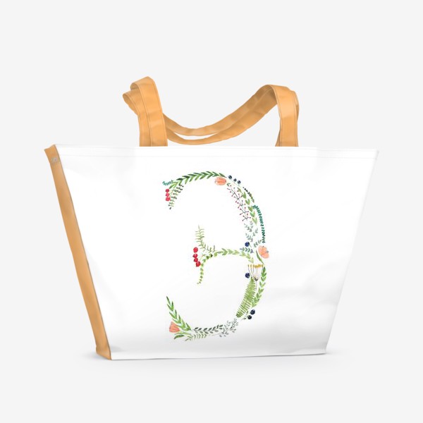 Пляжная сумка &laquo;Буква Э из листиков, веточек, цветов и ягод.&raquo;